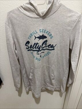 Salty Crew Light Gray Pullover Hoodie with Navy & Teal Graphic
